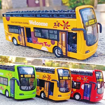 Лят под налягане екскурзия с автобус в мащаб 1:32, двуетажен автобус, модел на колата от сплав, спускащите кола, детски Играчки, Подаръци за деца