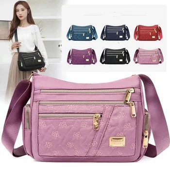 Нови класически дамски чанти за пазаруване!Модни чанти за рамо с винтажными щампи и няколко светкавици, универсална дамски найлон переноска