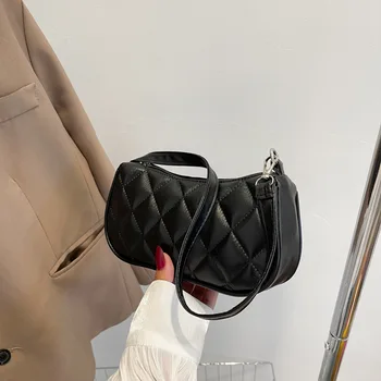 Модерна дамска чанта на рамото от изкуствена кожа с геометрични релефни в клетка, чанта под мишниците, ежедневни дамски однотонная малка чанта