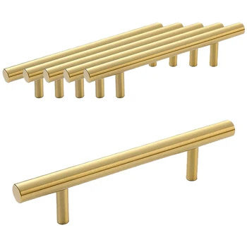 6 бр. златни дръжки за чекмеджета, 6 инчови златни мебелни дръжки от алуминиева сплав, дърпа Т-образна дръжка на Шкаф за Кухня