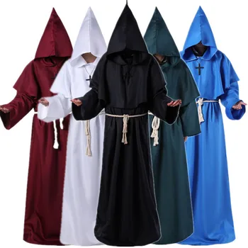 Магьосникът, костюм за cosplay на Хелоуин, на средновековен монах, монашеска ряса, Костюм на свещеника, древна дрехи, християнска мъжки дамски дрехи, Нов костюм