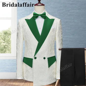 Bridalaffair Зелен мъжки костюм с наклонена джоб за сватба, смокинг обикновена засаждане, яке, палто за младоженеца-3 бр. комплект, двубортный за всеки ден