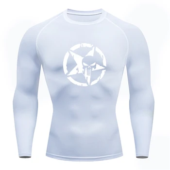 Мъжки компресиране тениска, дишаща тениска за футбол, фитнес, облегающая спортни дрехи с черепа, за езда, Бързосъхнеща, за джогинг, риза с дълъг ръкав, спортни