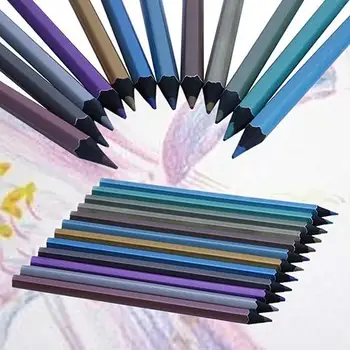 12 цвята Металик нетоксични моливи за рисуване Писалка за рисуване на скици, подаръци за деца
