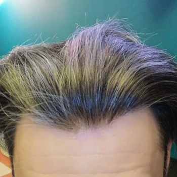 Мъжки изкуствена коса с V-образно деколте от ультратонкой кожа, 100% подмяна на перука от индийски човешка коса Remy