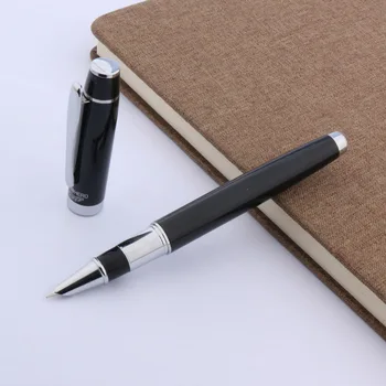 Висококачествена метална писалка черен,сребърен цвят с клипс, тънки мастило химикалки с качулка, подарък финансови писма