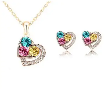Модни дамски обеци с кристали във формата на сърце, огърлица, комплект бижута, окачване